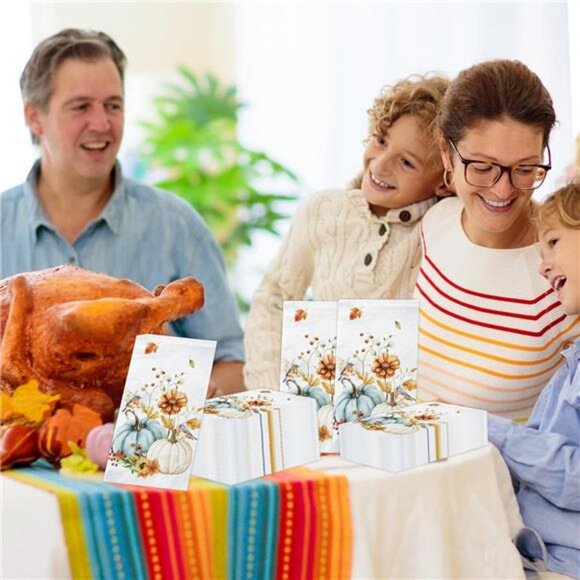 100Pcs Fall Pumpkin Paper Napkins Watercolor Floral Thanksgiving Napkins Fall - Picture 6 of 7